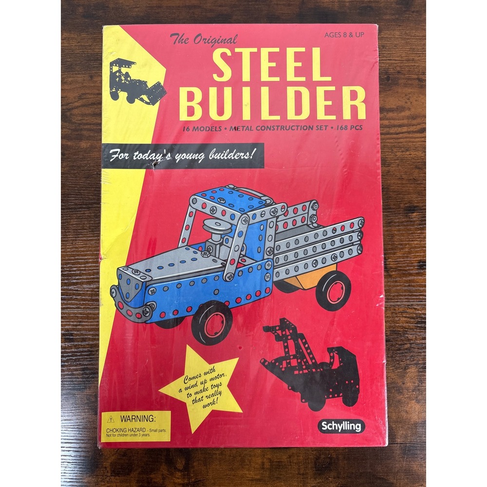 Schylling Steel Builder 16 Models Metal Construction Set 168 Pcs Wind Up Motor